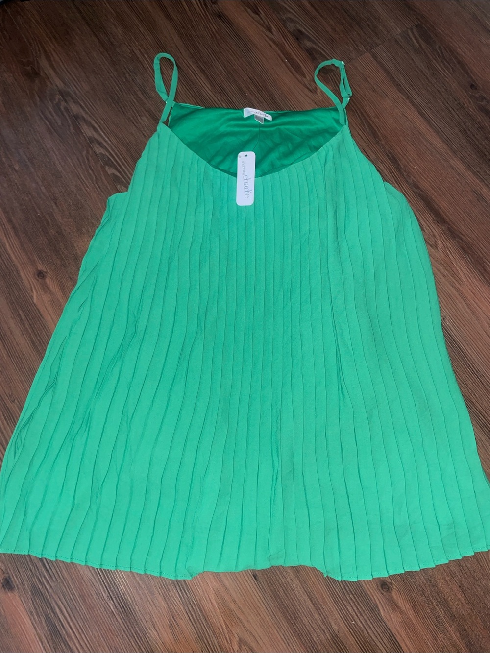 CHARMING CHARLIE Gorgeous gardens green Pleated Spaghetti Strap Top,XL!NWT